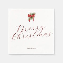 Minimal Elegante Weihnachten Rot und Grün Foliage Serviette
