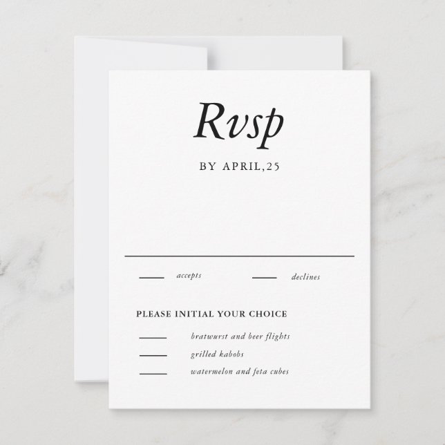 Minimal elegante White Wedding RSVP Karte (Vorderseite)