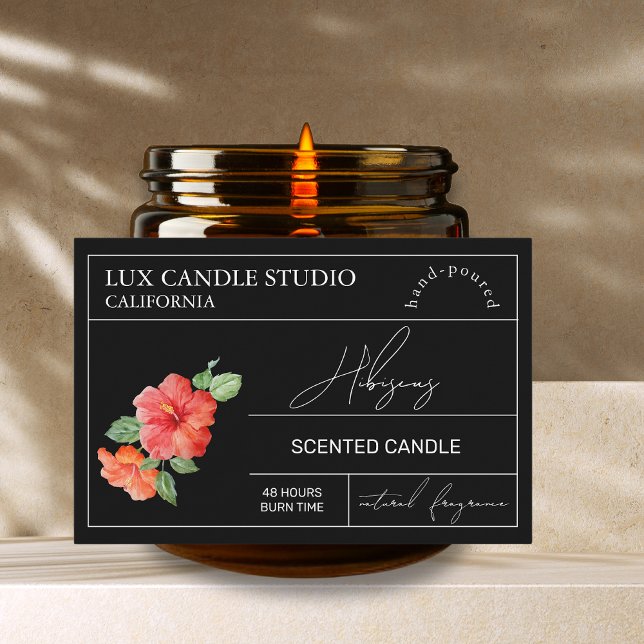 Minimal Eleganter Hibiskus Candle Jar Label Lebensmitteletikett (Von Creator hochgeladen)