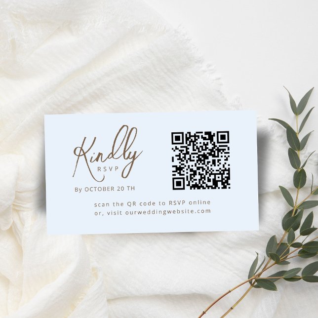 Minimal Eleganter Script QR Code Light Blue Wed UA Begleitkarte (Von Creator hochgeladen)