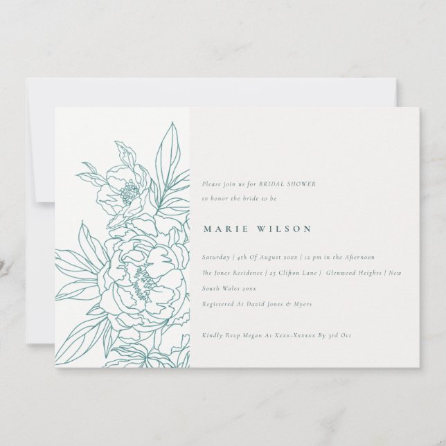 Minimal Elegantes Aquamarines Blumenmotiv Brautpar Einladung (Vorderseite)