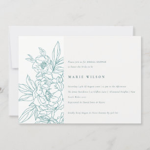 Minimal Elegantes Aquamarines Blumenmotiv Brautpar Einladung