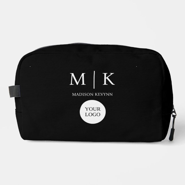Minimal & elegantes Black & White Logo-Geschäft Waschbeutel (Vorderseite)
