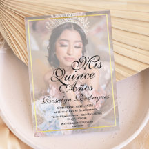 Minimal Elegantes Foto Quinceanera Gold Einladung