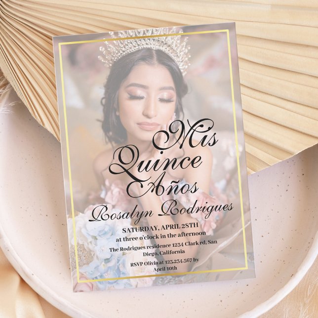 Minimal Elegantes Foto Quinceanera Gold Einladung (Von Creator hochgeladen)
