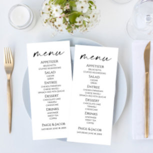 Minimal elegantes Menü auf der White Wedding Menükarte