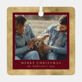 Minimal Elegantes Rot & Gold Weihnachtskuppel Foto Ornament Aus Metall