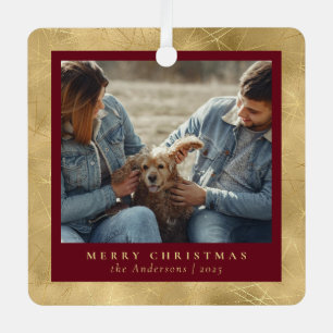 Minimal Elegantes Rot & Gold Weihnachtskuppel Foto Ornament Aus Metall