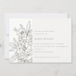 Minimal Eleganto Brown Floral Sketch Brautparty Einladung