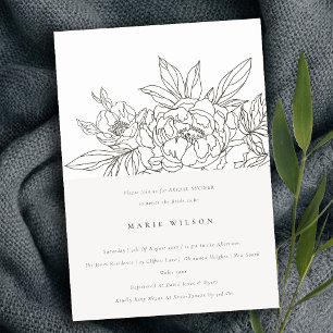 Minimal Eleganto Brown Floral Sketch Brautparty Einladung