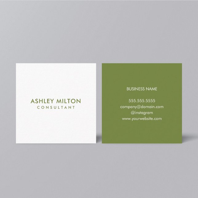 Minimal Eleganto Olive Green White Consultant Quadratische Visitenkarte (Von Creator hochgeladen)