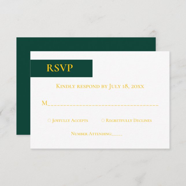 Minimal Emerald Green Gold Monogram Classy Wedding RSVP Karte (Vorne/Hinten)