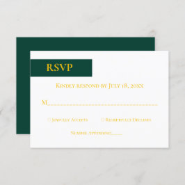 Minimal Emerald Green Gold Monogram Classy Wedding RSVP Karte