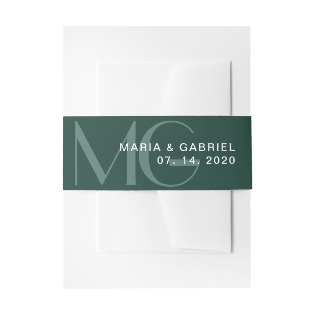 Minimal Emerald Green Monogram Hochzeit Einladung Einladungsbanderole (Vorderseite Beispiel)