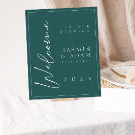Minimal Emerald Green Script Wedding Willkommensze Poster