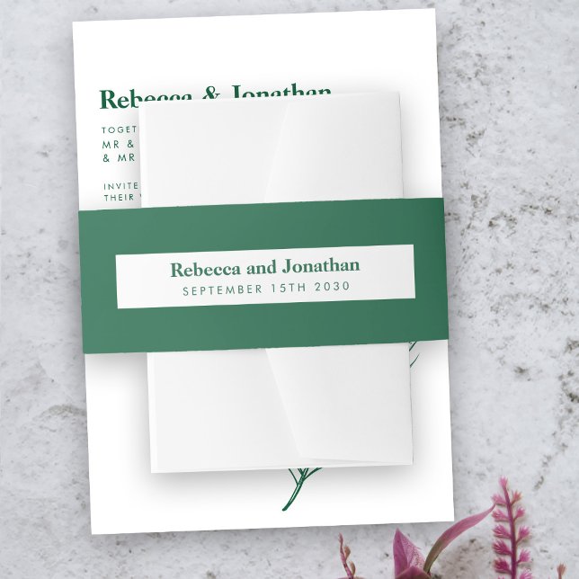 Minimal Emerald Green Wedding Einladungsbanderole (Von Creator hochgeladen)