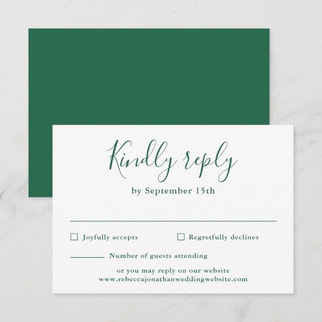 Minimal Emerald Green Wedding RSVP Card Karte (Vorne/Hinten)