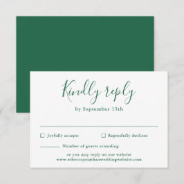 Minimal Emerald Green Wedding RSVP Card Karte