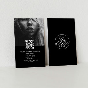 Minimal empfindliches QR-Logo für schwarzes Foto Visitenkarte