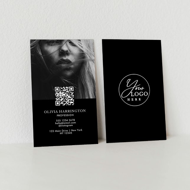 Minimal empfindliches QR-Logo für schwarzes Foto Visitenkarte (Von Creator hochgeladen)