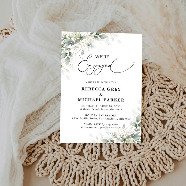 Minimal Eucalyptus Engagement Party Invitation (Créateur téléchargé)