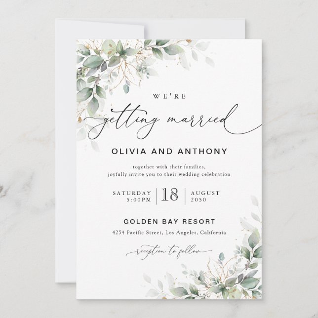 Minimal Eucalyptus Wedding Invitation Einladung (Vorderseite)