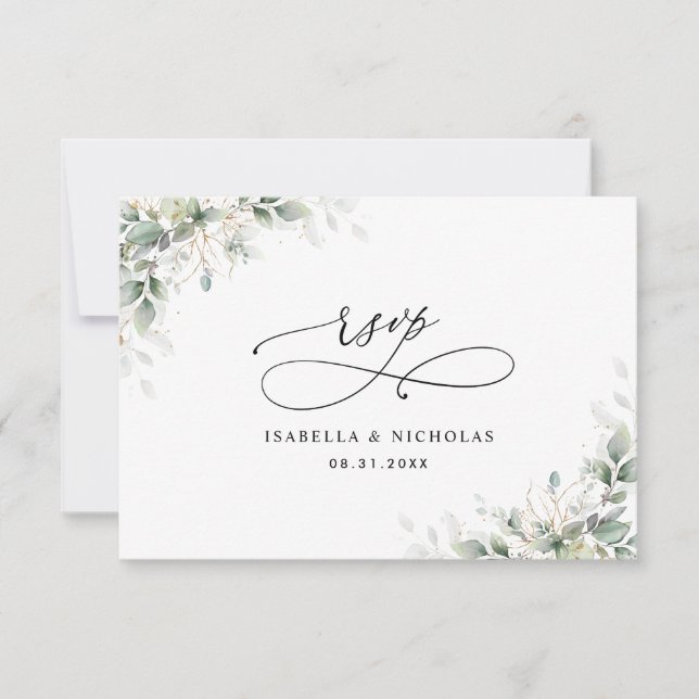 Minimal Eucalyptus Wedding RSVP Card (Devant)