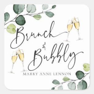 Minimal Eukalyptus Brunch und Bubbly Bevorzugungst Quadratischer Aufkleber