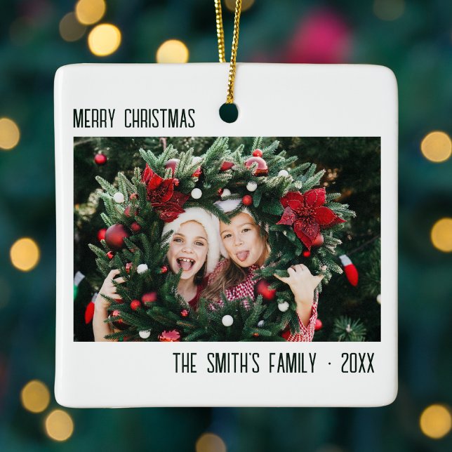Minimal Family Foto Portrait Weihnachten Keramikornament (Minimal Family Photo Portrait Christmas Ceramic Ornament
)