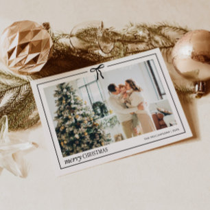 Minimal Family Foto Weihnachtskarte mit Bow Feiertagskarte