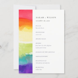 Minimal farbenfrohe Rainbow-Hochzeitsprogramm Einladung