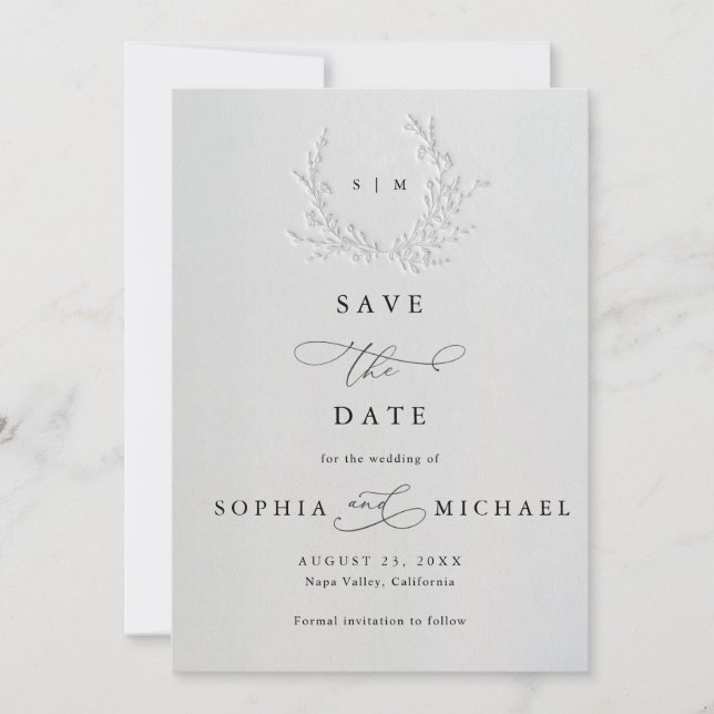 Minimal Faux Blind Deboss Coton Save The Date (Devant)