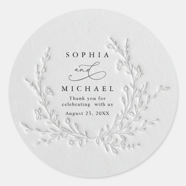 Minimal Faux Blind Deboss Cotton Wedding Sticker (Vorderseite)