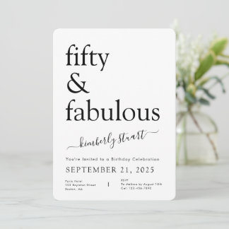Minimal Fifty and Fabulous 50. Geburtstagsfeier Einladung