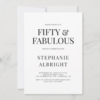 Minimal Fifty and Fabulous 50. Geburtstagsfeier Einladung