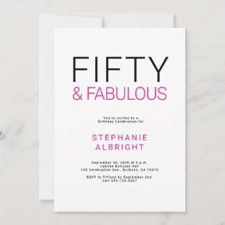 Minimal Fifty and Fabulous 50. Geburtstagsfeier Einladung