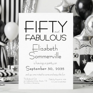 Minimal Fifty and Fabulous 50. Geburtstagsfeier Einladung