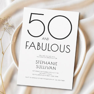Minimal Fifty and Fabulous 50. Geburtstagsfeier Einladung