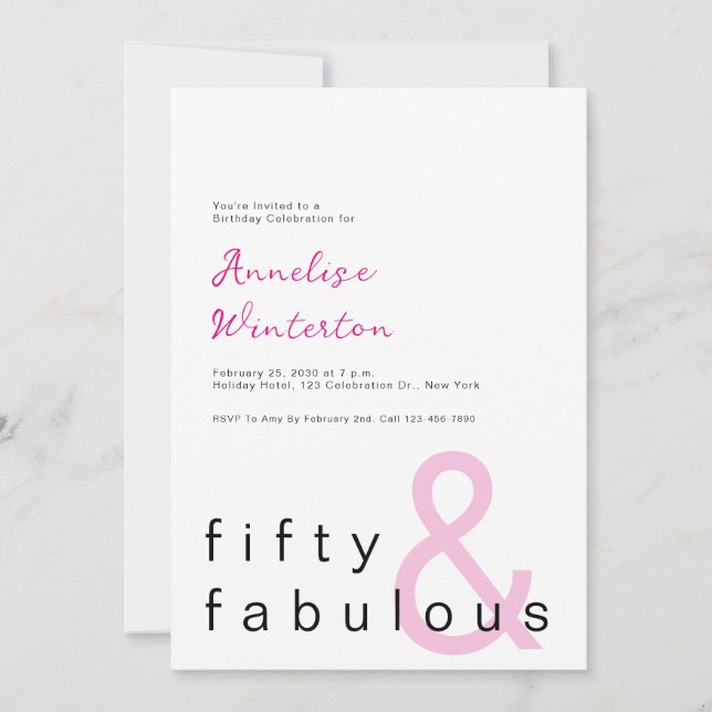 Minimal Fifty and Fabulous 50th Birthday Einladung (Vorderseite)