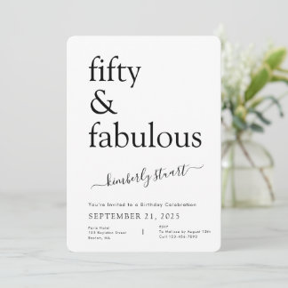 Minimal Fifty and Fabulous 50th Birthday Party  Einladung