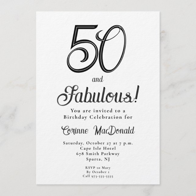 Minimal Fifty and Fabulous 50th Birthday Party Einladung (Vorderseite)