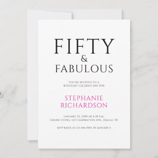 Minimal Fifty and Fabulous 50th Birthday Party  Einladung