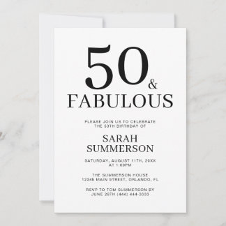Minimal Fifty and Fabulous 50th Birthday Party Einladung