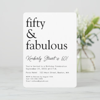 Minimal Fifty and Fabulous 50th Birthday Party  Einladung