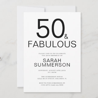 Minimal Fifty and Fabulous 50th Birthday Party Einladung