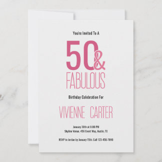 Minimal Fifty and Fabulous 50th Birthday Party Einladung