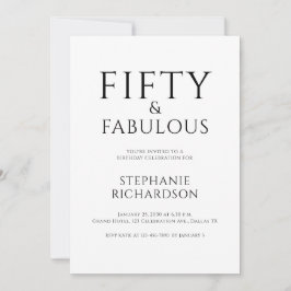 Minimal Fifty and Fabulous 50th Birthday Party  Einladung