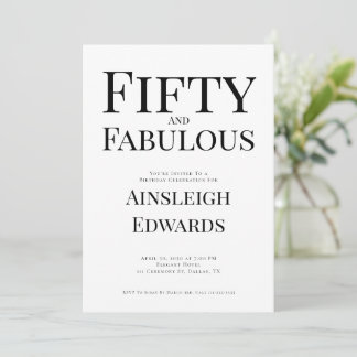 Minimal Fifty and Fabulous 50th Birthday Party Einladung