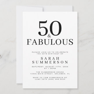 Minimal Fifty and Fabulous 50th Birthday Party Einladung