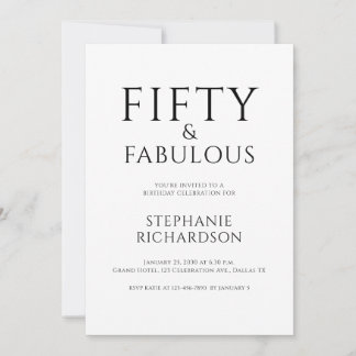 Minimal Fifty and Fabulous 50th Birthday Party  Einladung